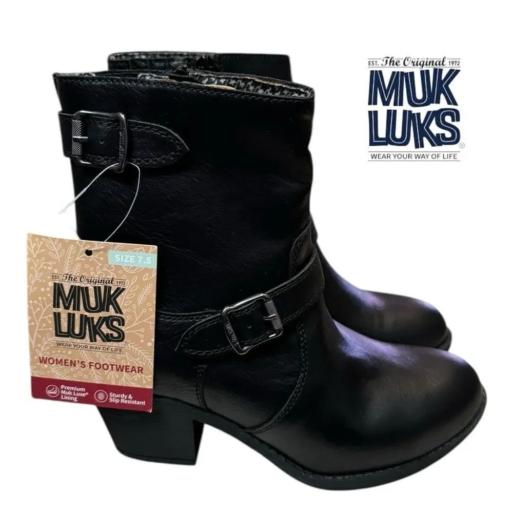 New Muk Luks Yellowstone Yeats Black Women's Block Heel Boots Booties 7.5